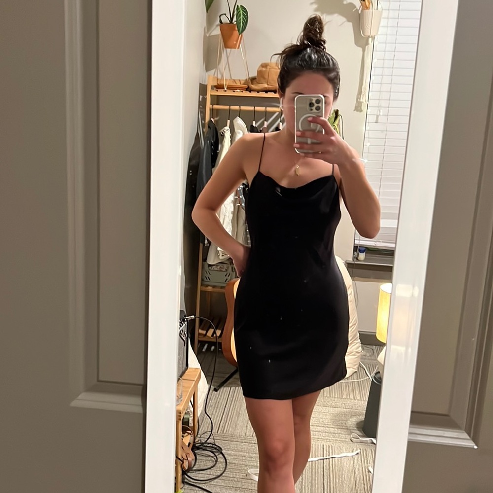 Alice and Olivia harmony black mini slip dress